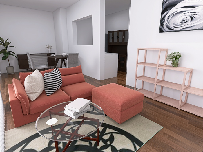 お部屋のアクセントとなる赤系のソファ