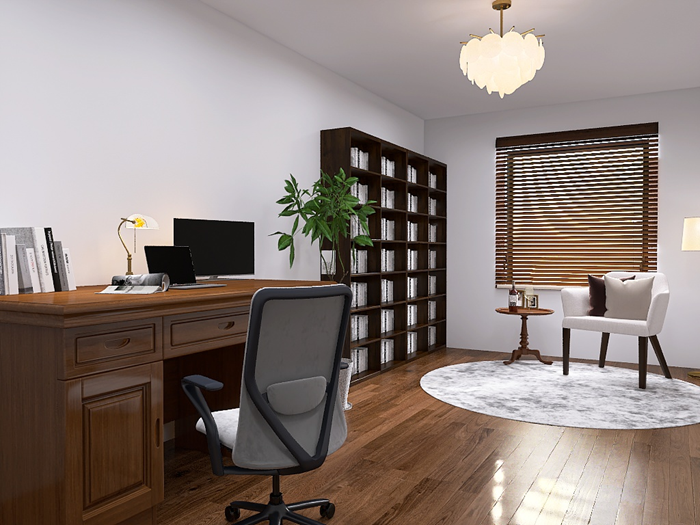 ホテルの一室をおもわせる高級感のある書斎